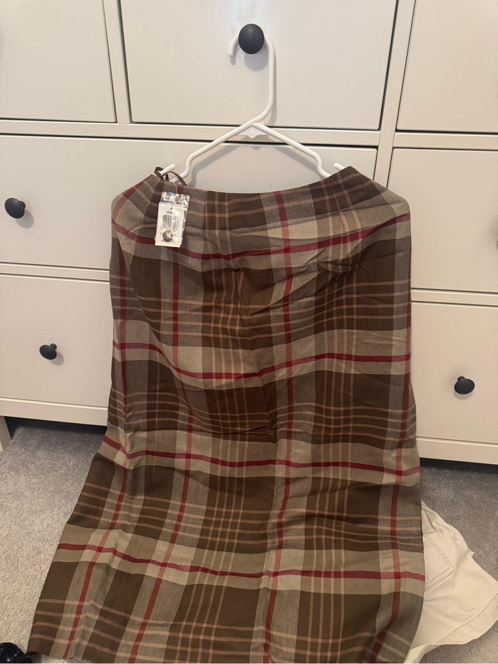 Charter Club Brown Plaid Cape with Red Accents